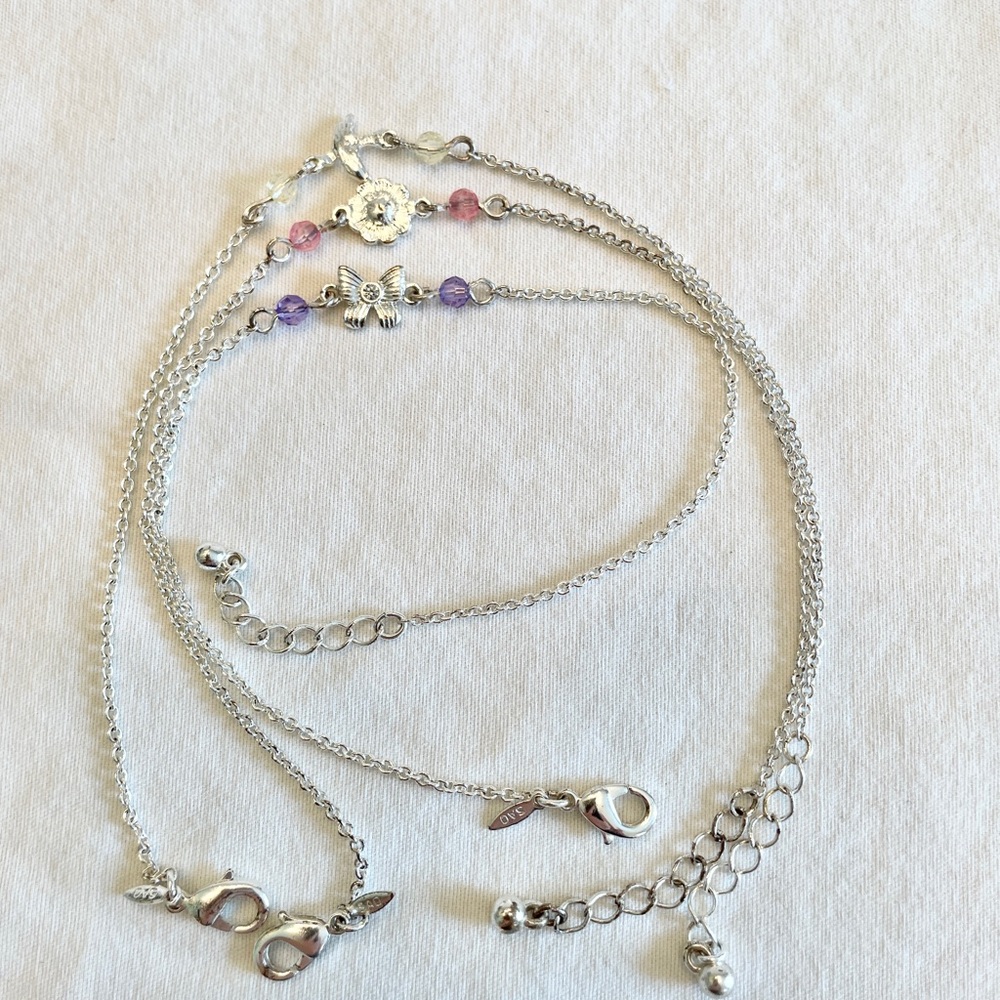 ** 3 For 20 $ -- Set of 3 Silver Ankle Bracelets with Purple and Pink Accents